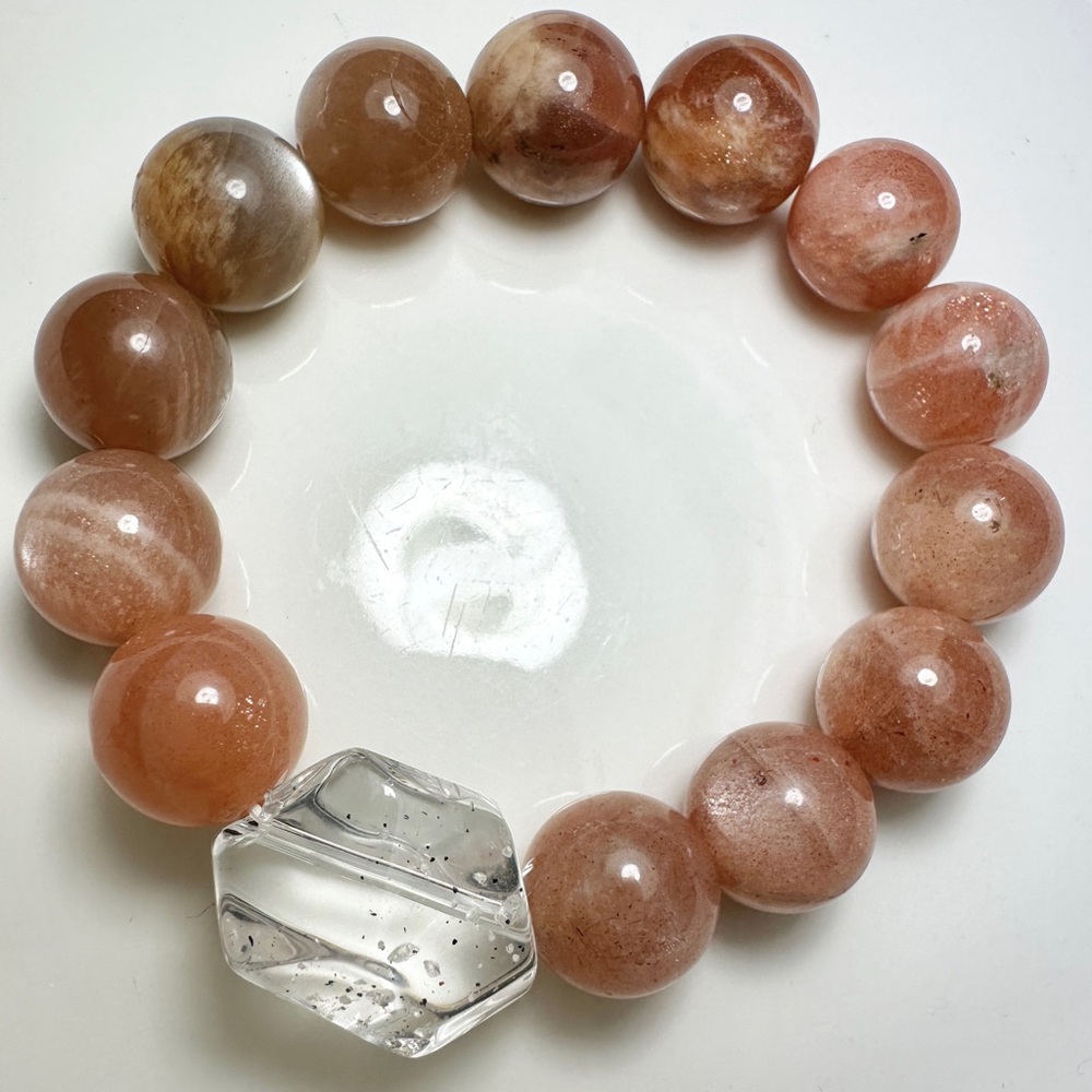 6 inch Sunstone Bracelet with Clear Quartz 12+ mm